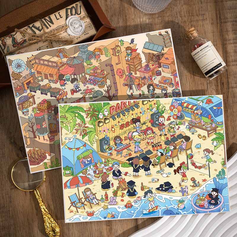 Wandering Bazaar DIY 3D Scene Stickers 4 Cute Miniature Scenes Sticker(L)