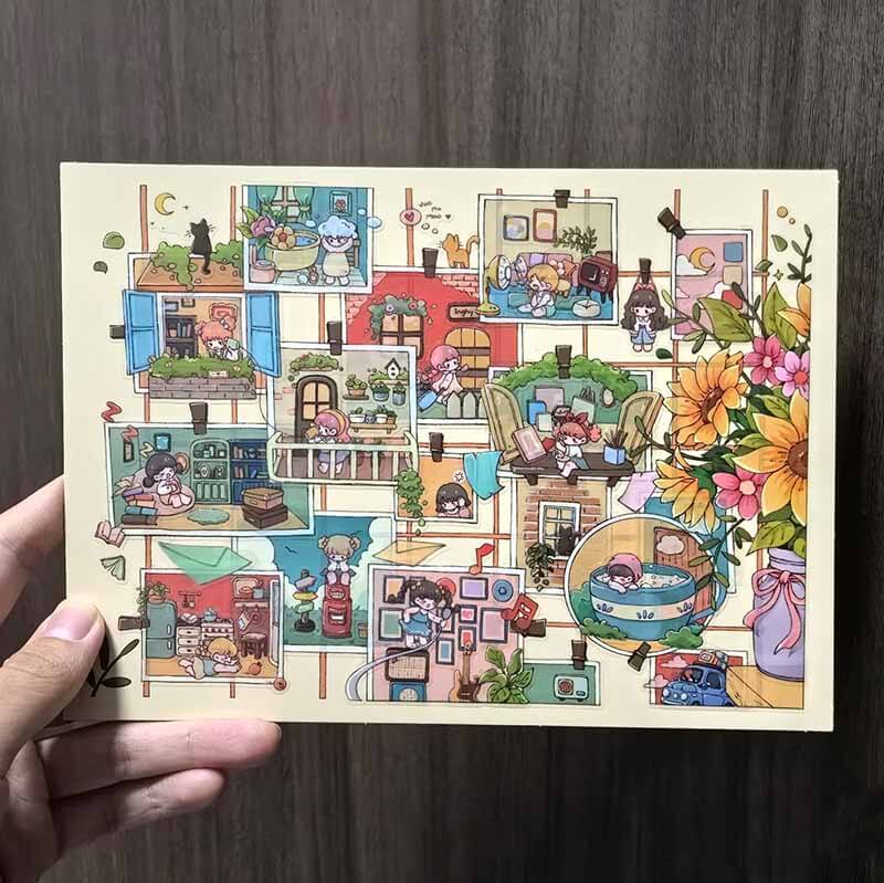 Wander with Heart DIY 3D Scene Stickers 4 Cute Miniature Scenes(L)