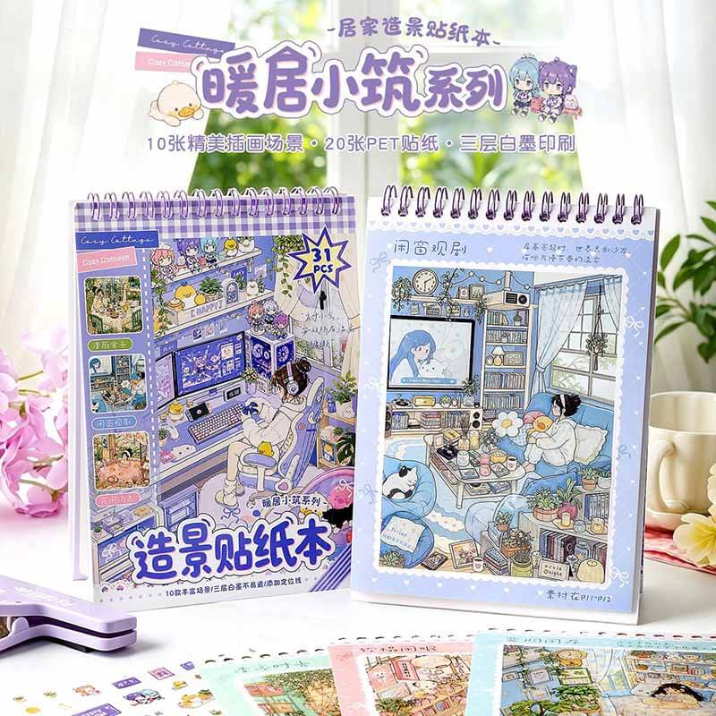 Warm Cottage Book DIY 3D Scene Stickers With Guide Lines(S)