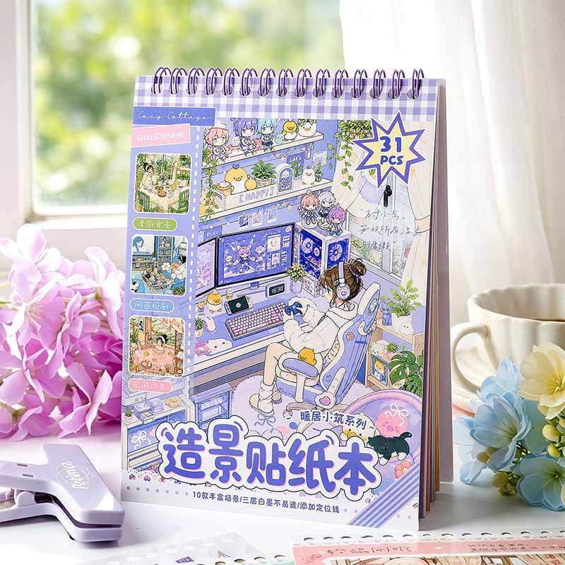 Warm Cottage Book DIY 3D Scene Stickers With Guide Lines(S)