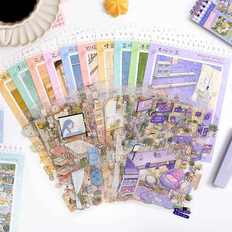Warm Cottage Book DIY 3D Scene Stickers With Guide Lines(S)