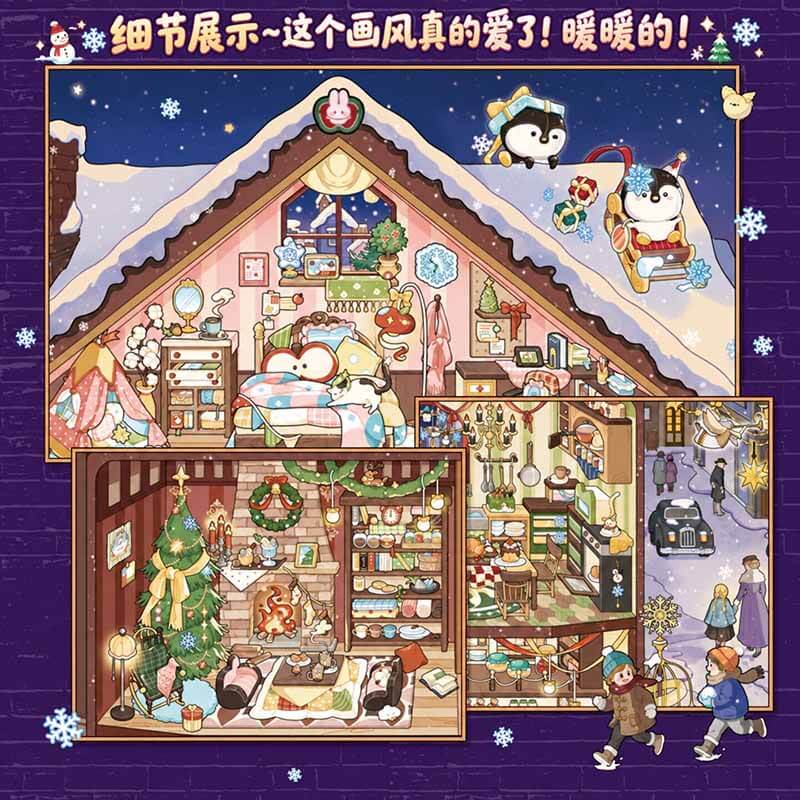 Warm Snow Cottage DIY 3D Scene Stickers With Guide Lines(L)