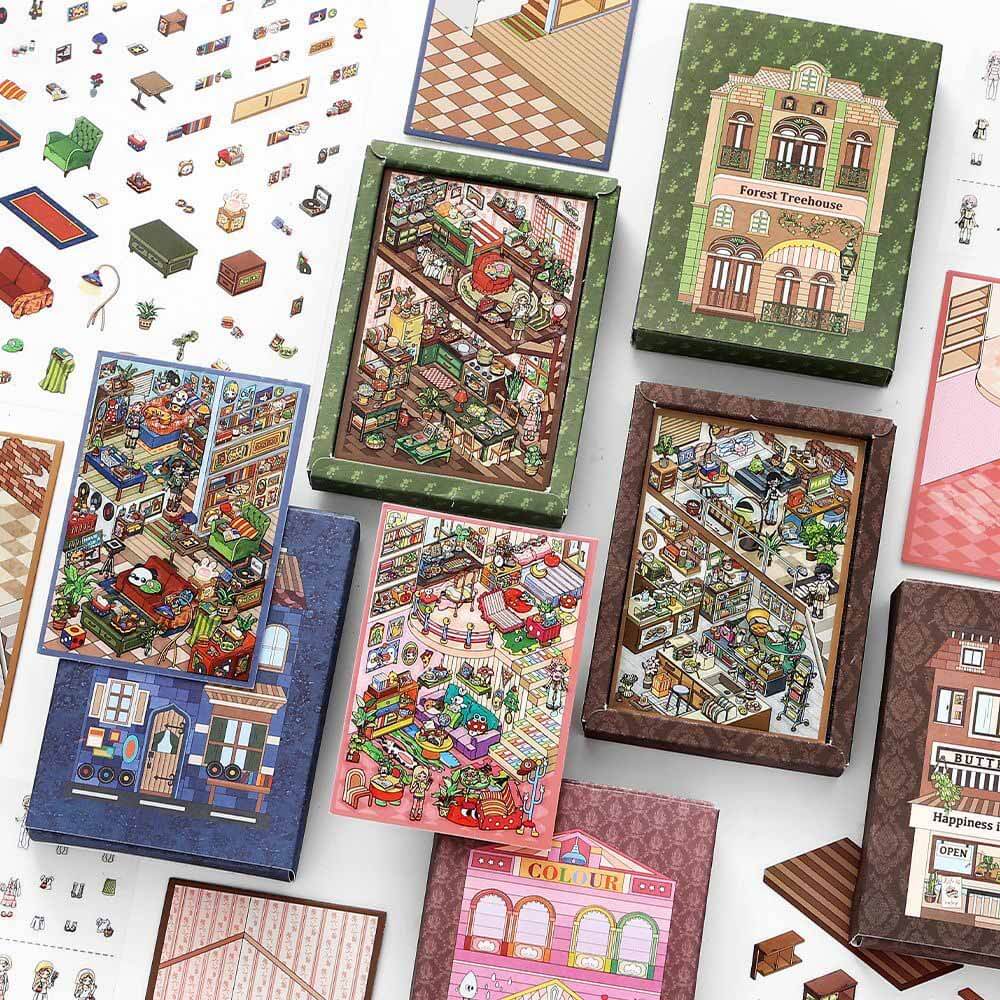 Whimsical Homes DIY 3D Scene Stickers 4 Cute Miniature Scenes(S)