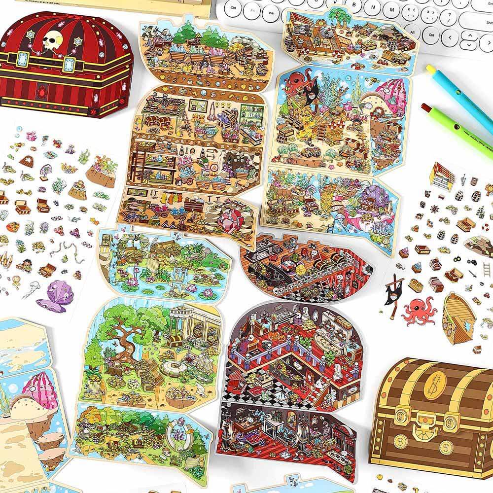 Whimsical Treasures DIY 3D Scene Stickers 4 Cute Miniature Scenes(M)
