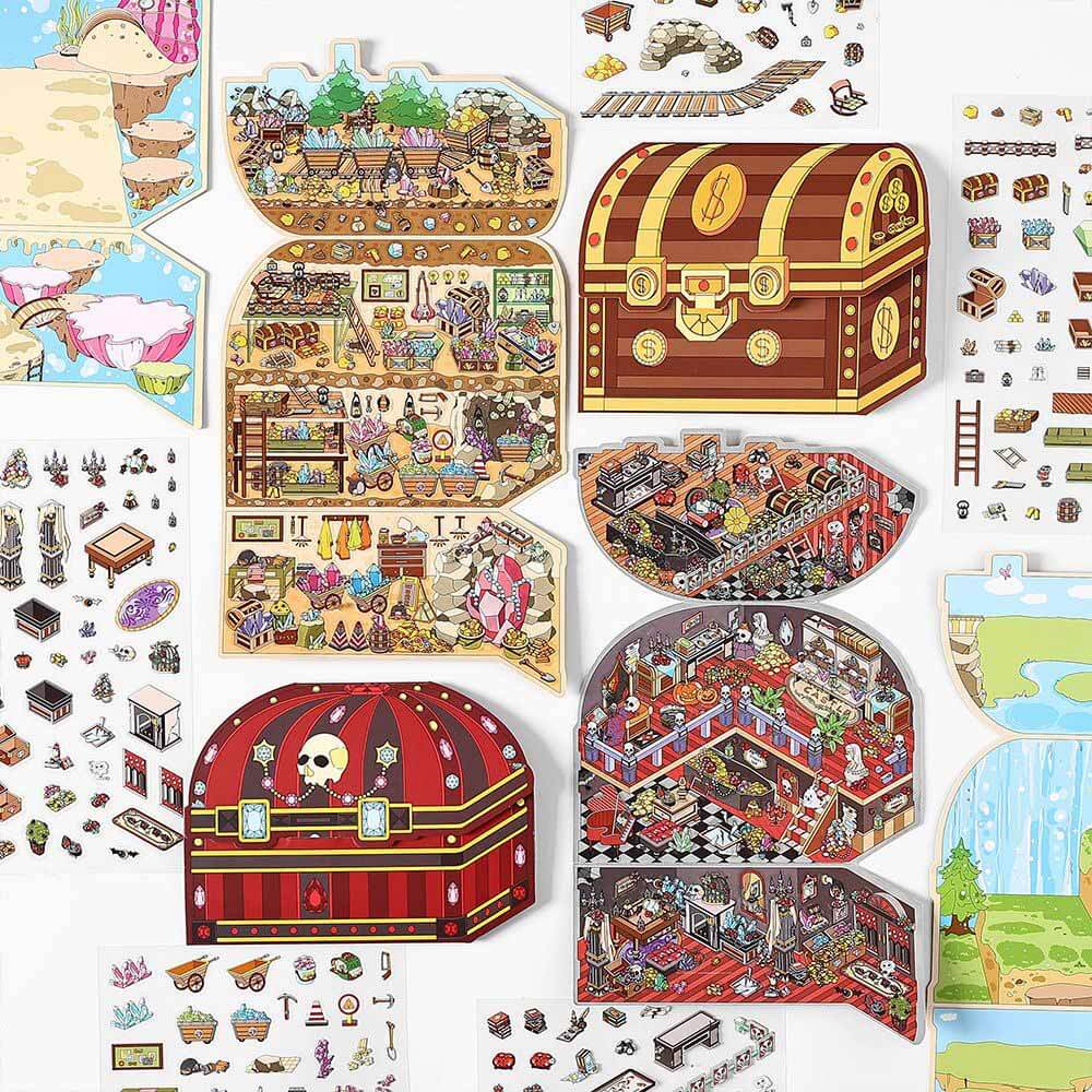 Whimsical Treasures DIY 3D Scene Stickers 4 Cute Miniature Scenes(M)