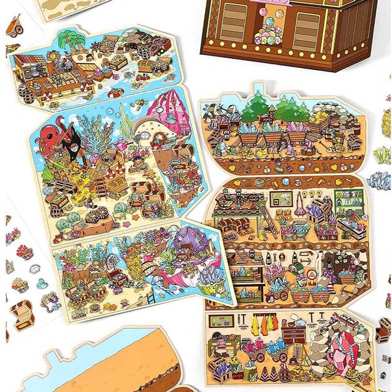 Whimsical Treasures DIY 3D Scene Stickers 4 Cute Miniature Scenes(M)