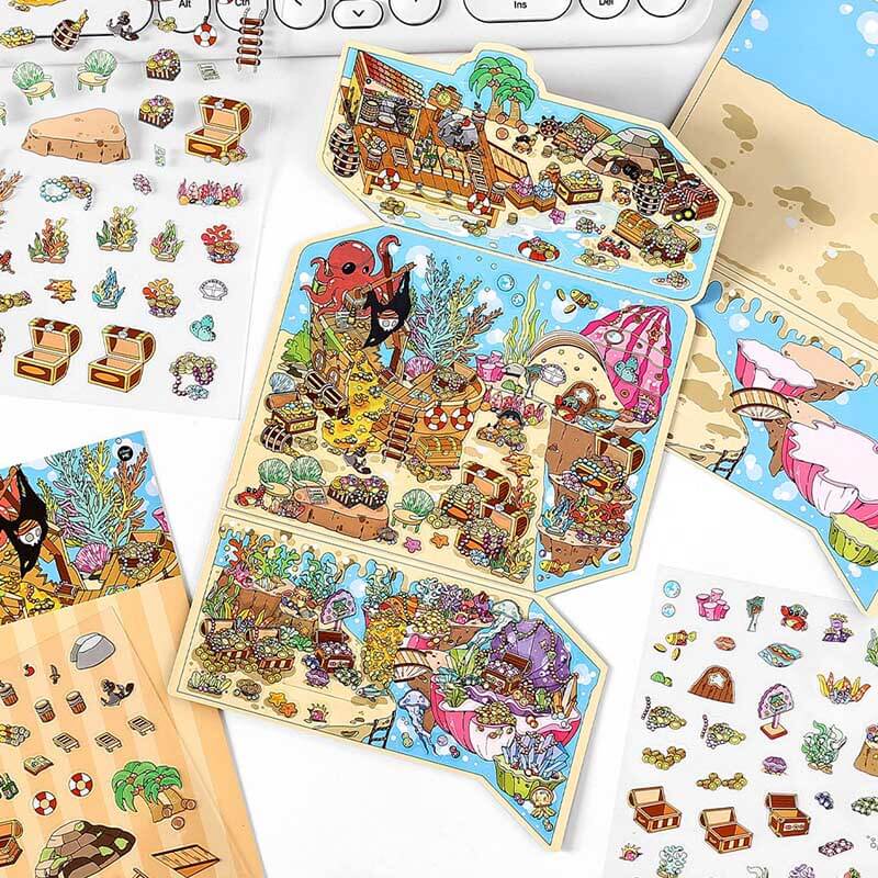 Whimsical Treasures DIY 3D Scene Stickers 4 Cute Miniature Scenes(M)