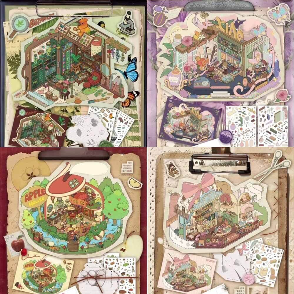 Whimsical Wonders DIY 3D Scene Stickers 4 Cute Miniature Scenes(L)