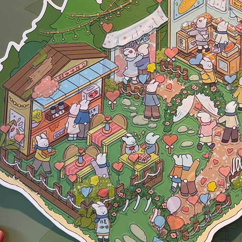 Whimsical World DIY 3D Scene Stickers 4 Cute Miniature Scenes(L)