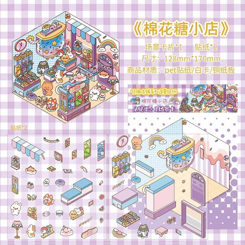 Whimsy Bites DIY 3D Scene Stickers 4 Cute Miniature Scenes(S)