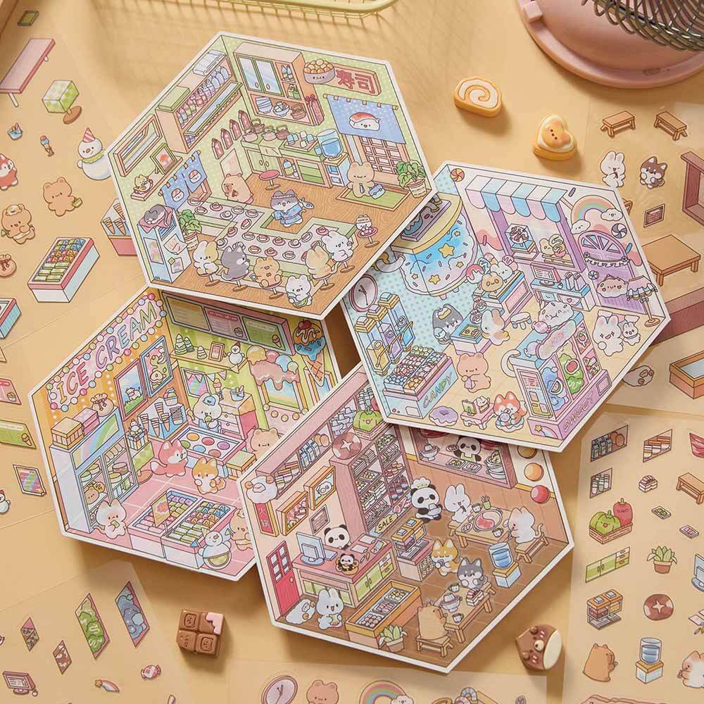 Whimsy Bites DIY 3D Scene Stickers 4 Cute Miniature Scenes(S)