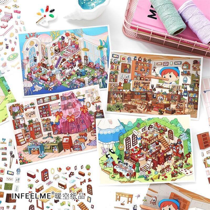 Whimsy Chamber DIY 3D Scene Stickers 4 Cute Scenes(S)