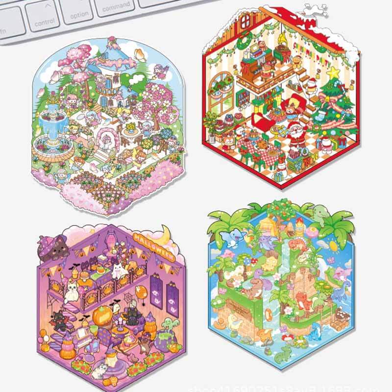 Whimsy Moments DIY 3D Scene Stickers 4 Lovely Miniature Scenes(L)