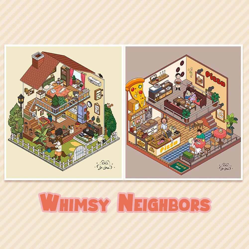 Whimsy Neighbors DIY 3D Scene Stickers 3 Cute Miniature Scenes