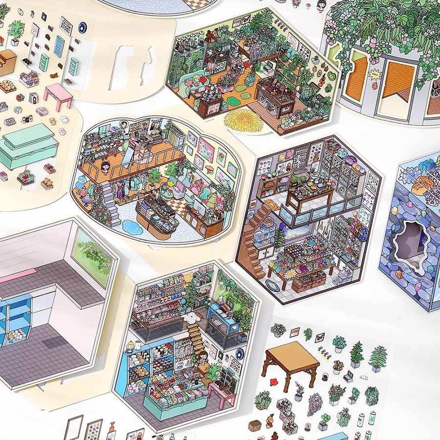 Whimsy Nest DIY 3D Scene Stickers 4 Cute Miniature Scenes(S)