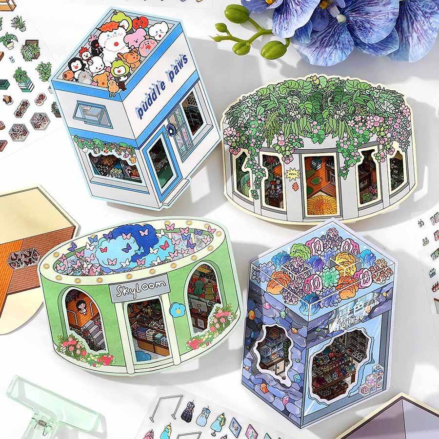 Whimsy Nest DIY 3D Scene Stickers 4 Cute Miniature Scenes(S)