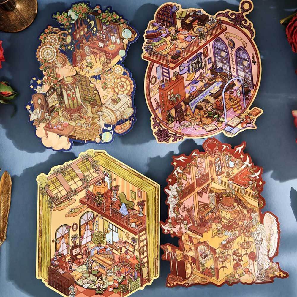Whimsy Realms DIY 3D Scene Stickers 4 Cute Miniature Scenes