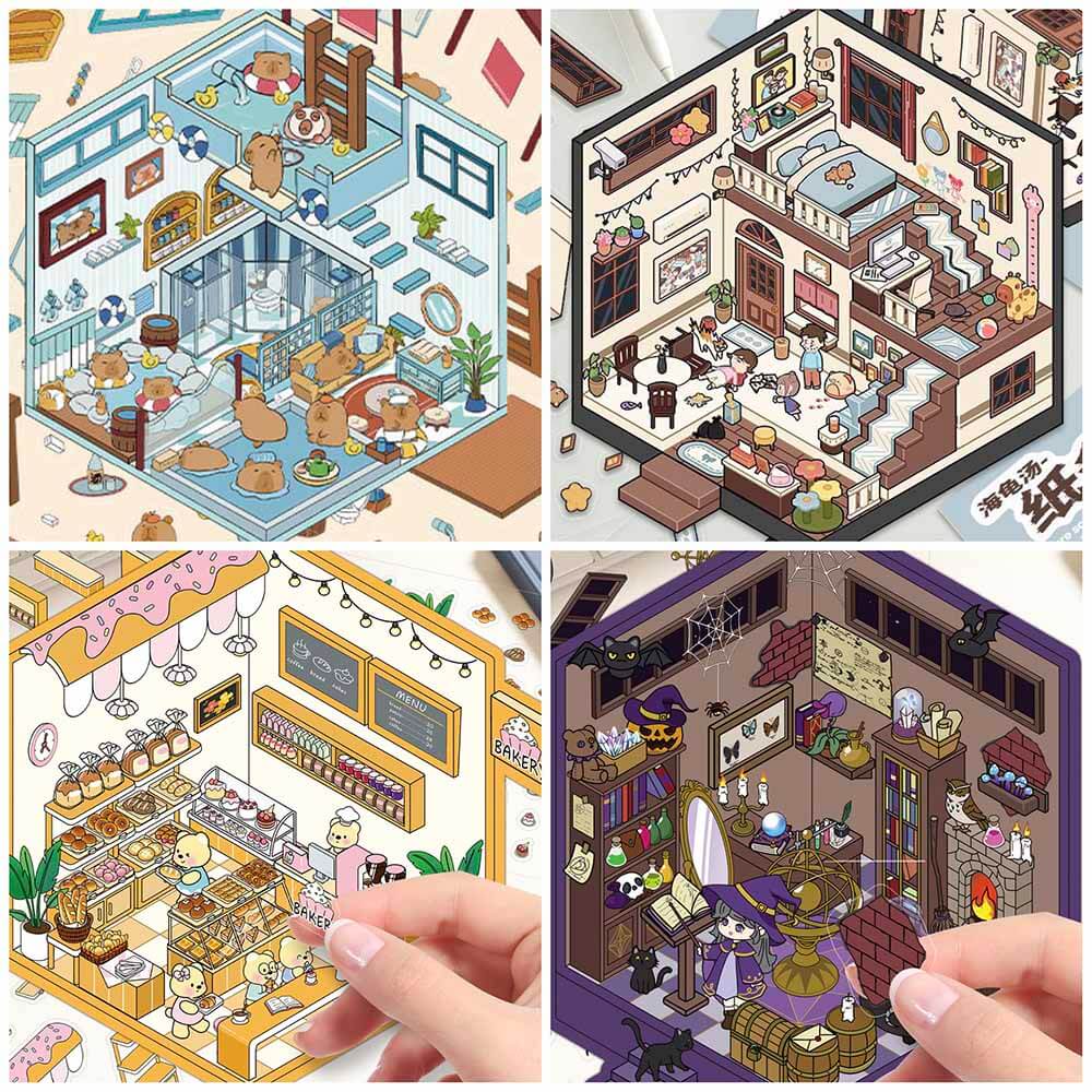 Whimsy Retreats DIY 3D Scene Stickers 4 Cute Miniature Scenes(S)