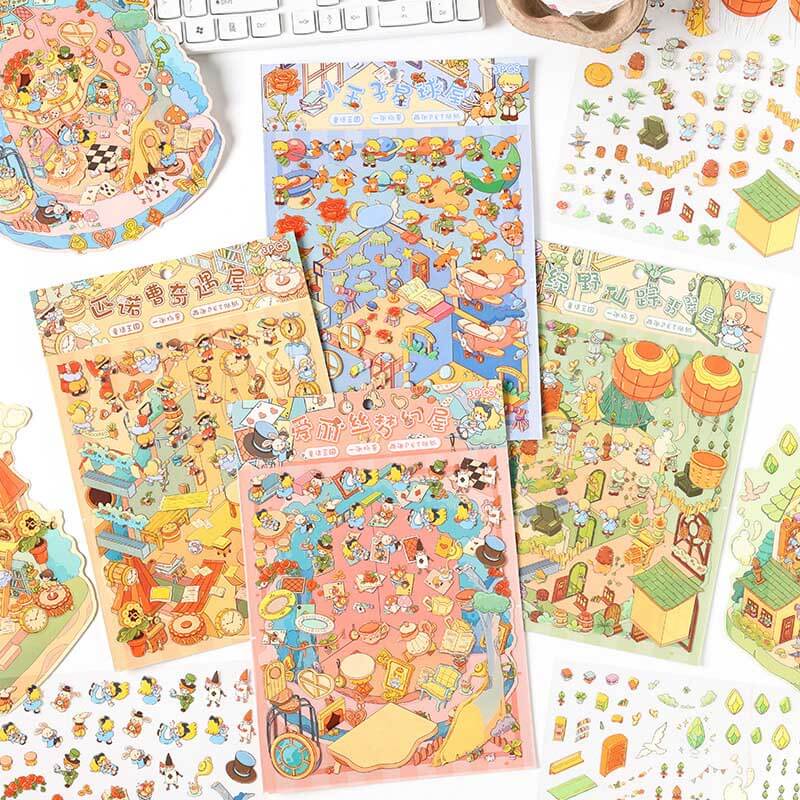 Whimsy Tale Dwellings DIY 3D Scene Stickers 4 Cute Miniature Scenes(L)