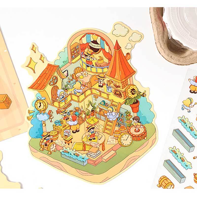 Whimsy Tale Dwellings DIY 3D Scene Stickers 4 Cute Miniature Scenes(L)