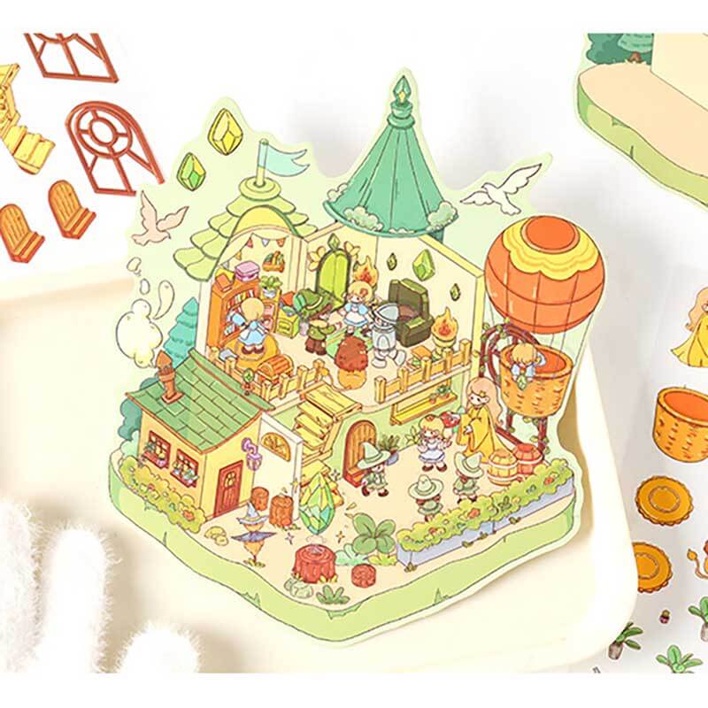 Whimsy Tale Dwellings DIY 3D Scene Stickers 4 Cute Miniature Scenes(L)
