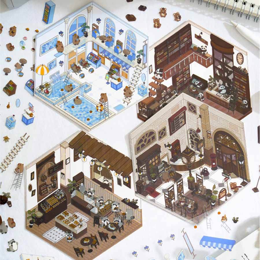 Whimsy Transit DIY 3D Scene Stickers 4 Cute Miniature Scenes