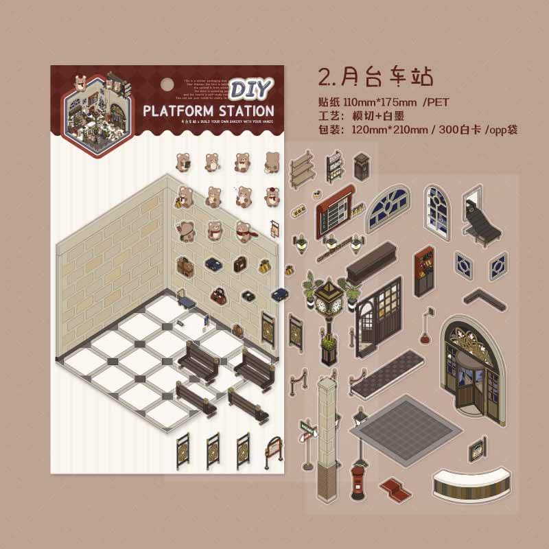 Whimsy Transit DIY 3D Scene Stickers 4 Cute Miniature Scenes(S)