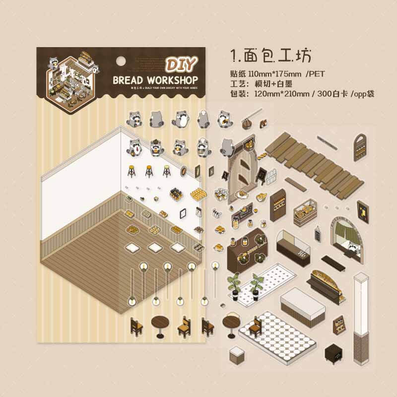 Whimsy Transit DIY 3D Scene Stickers 4 Cute Miniature Scenes(S)