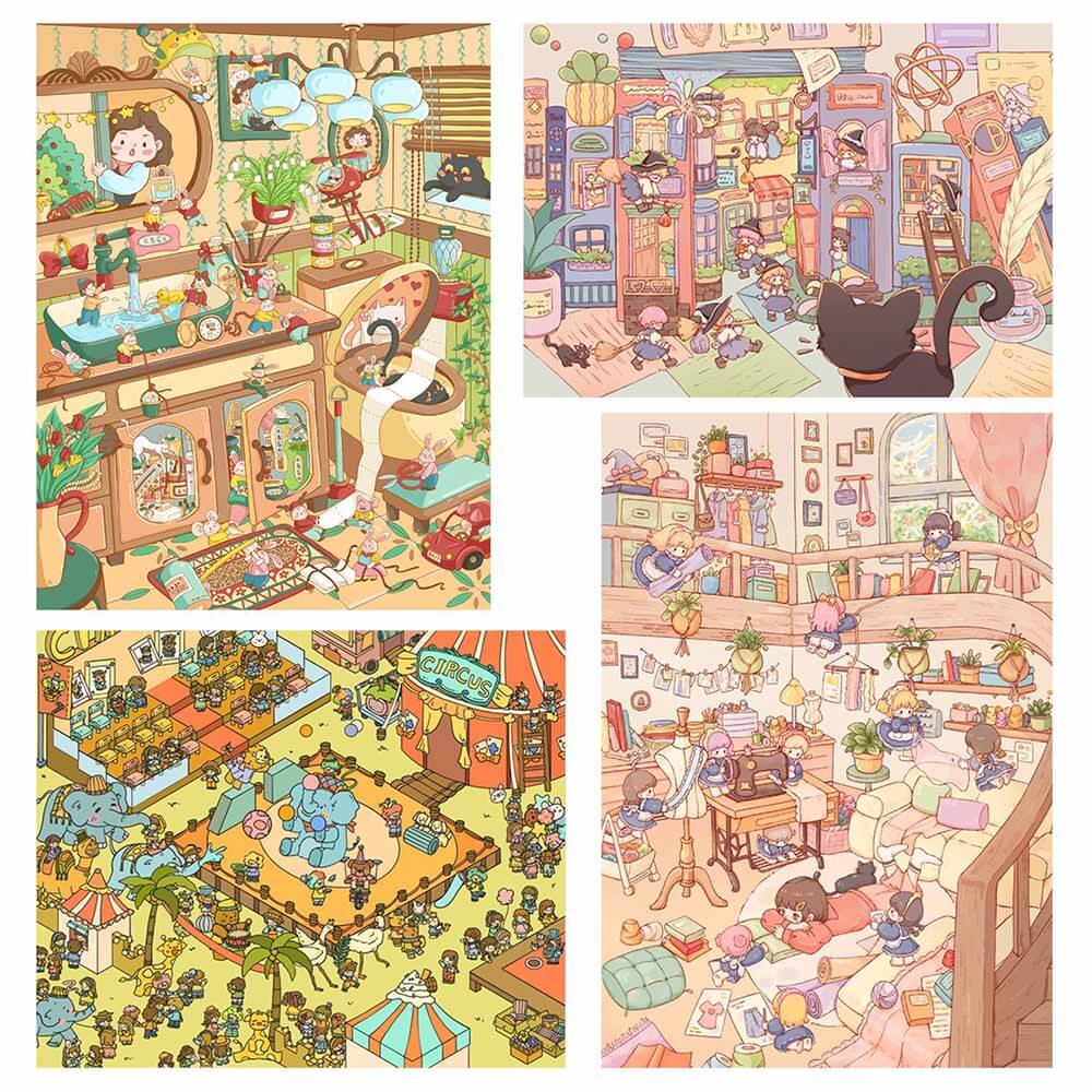 Whimsy Workshop DIY 3D Scene Stickers 4 Cute Miniature Scenes(L)
