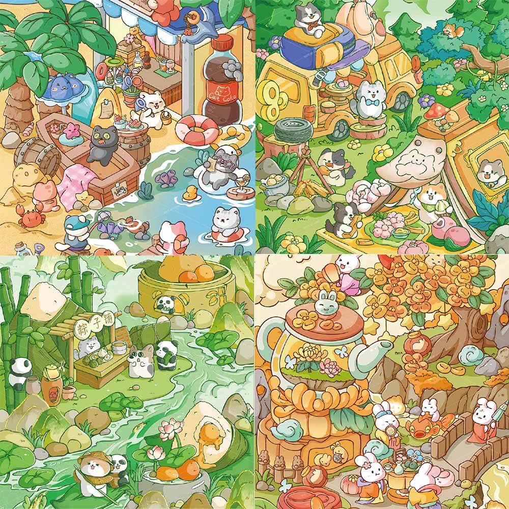 Whispering Shore DIY 3D Scene Stickers 4 Cute Miniature Scenes(L)