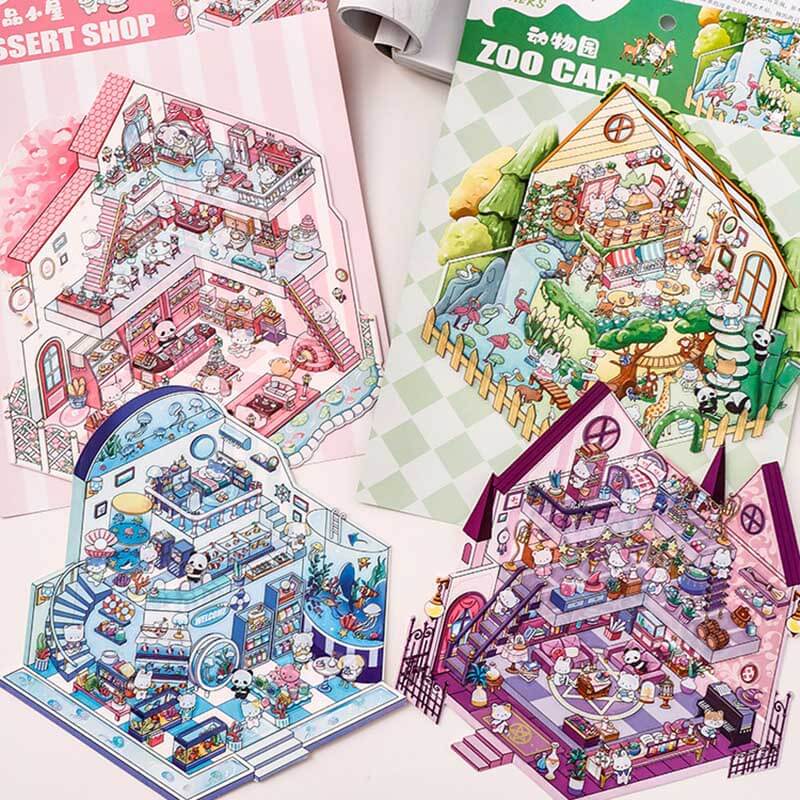 Wonder Spots DIY 3D Scene Stickers 4 Cute Miniature Scenes(L)