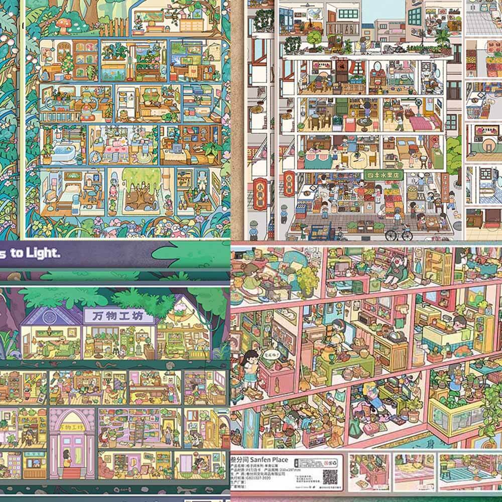 Woodland Living DIY 3D Scene Stickers 4 Cute Miniature Scenes(L)