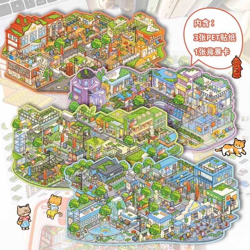 Youth Campus DIY 3D Scene Stickers 4 Cute Miniature Scenes(L)