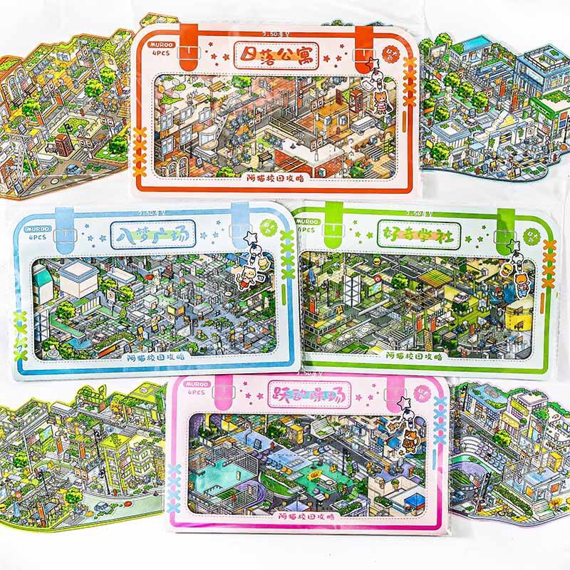 Youth Campus DIY 3D Scene Stickers 4 Cute Miniature Scenes(L)
