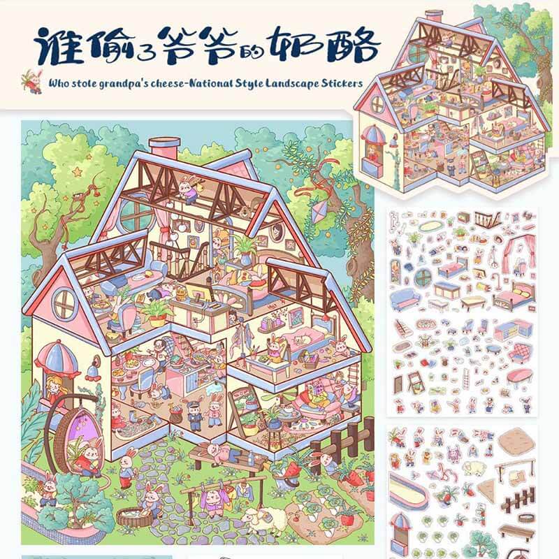 Youthful Stroll DIY 3D Scene Stickers 4 Cute Miniature Scenes(M&L)