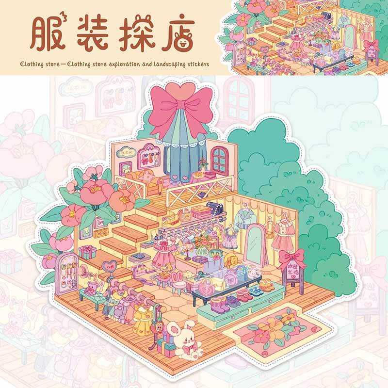 Youthful Stroll DIY 3D Scene Stickers 4 Cute Miniature Scenes(M&L)