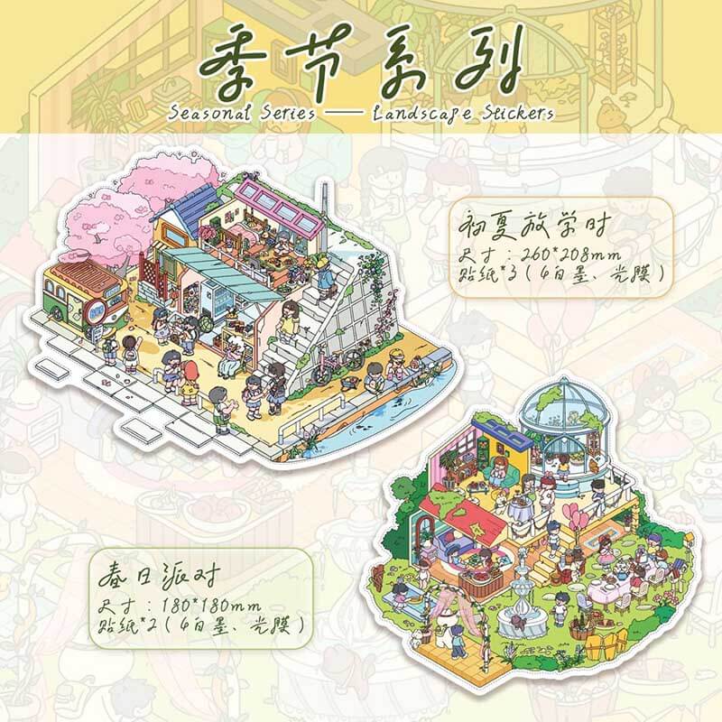 Youthful Stroll DIY 3D Scene Stickers 4 Cute Miniature Scenes