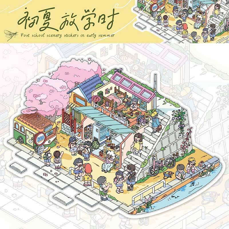 Youthful Stroll DIY 3D Scene Stickers 4 Cute Miniature Scenes(M&L)