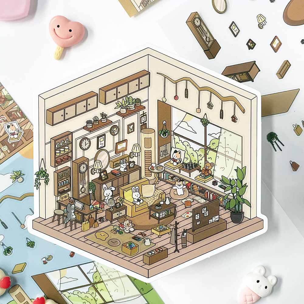 Life Party Series Scene Stickers - 4 Cute Miniature Scenes