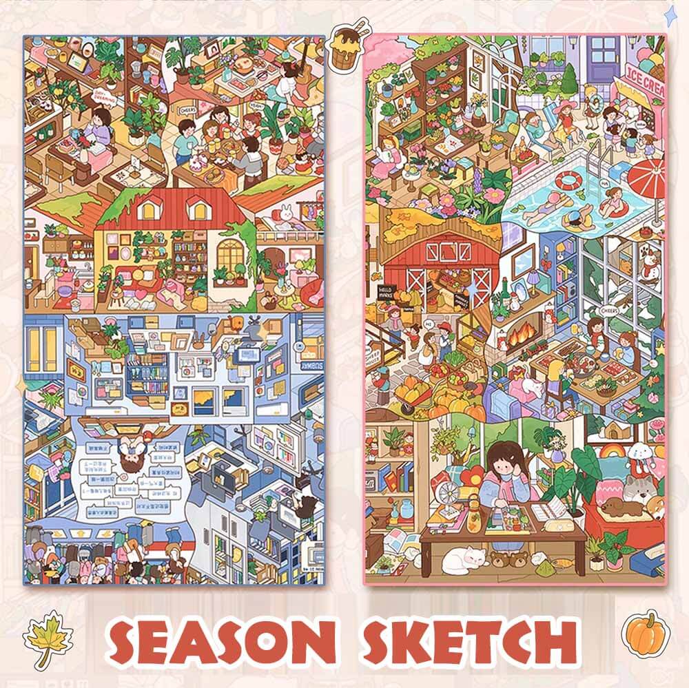 Season Sketch DIY 3D Scene Stickers 2 Cute Scenes(L)