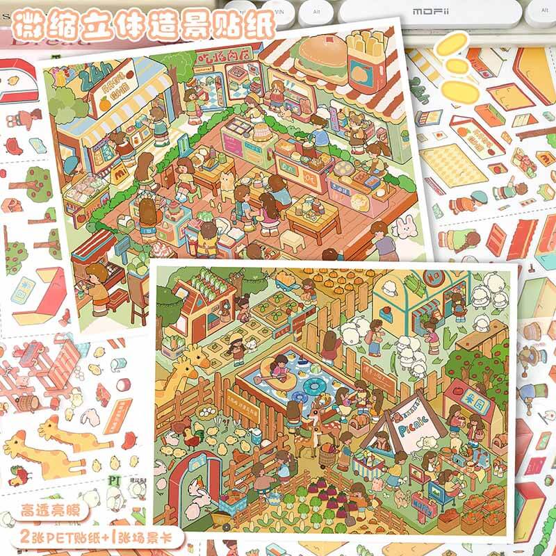 Food Carnival DIY 3D Scene Stickers 2 Cute Miniature Scenes(L)