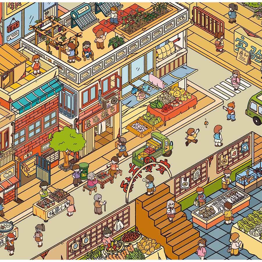 Old Street Story DIY 3D Scene Stickers 4 Cute Scenes(XL)