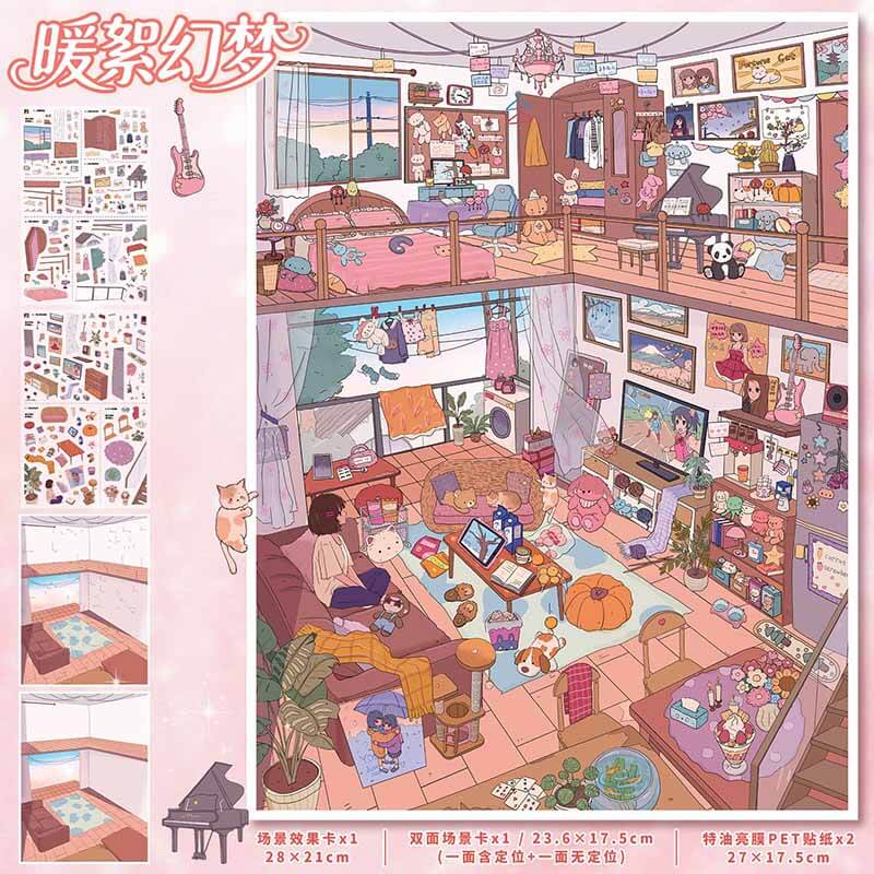 Cloud Fantasy DIY 3D Scene Stickers 2 Cute Scenes(L)