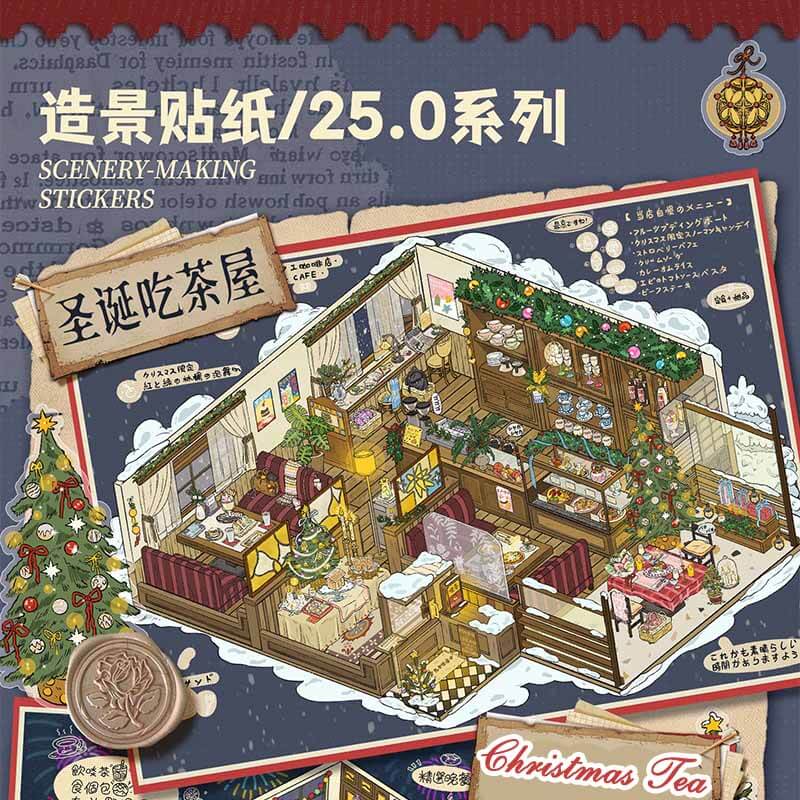 Festive Tea House DIY 3D Scene Stickers 2 Cute Scenes(L)