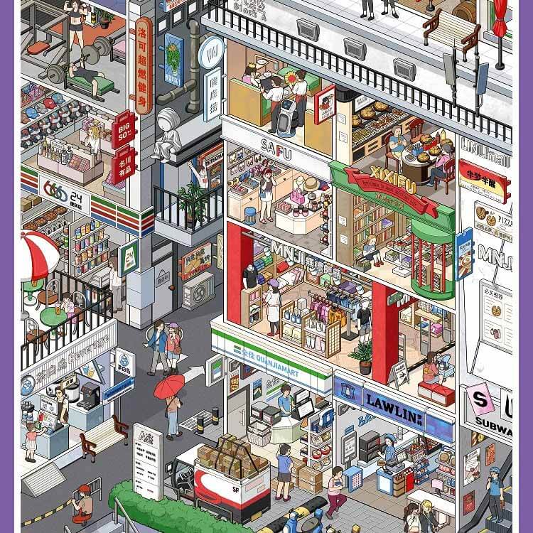 Apartment Street View DIY 3D Sticker 7 Cute Miniature Scenes(L)