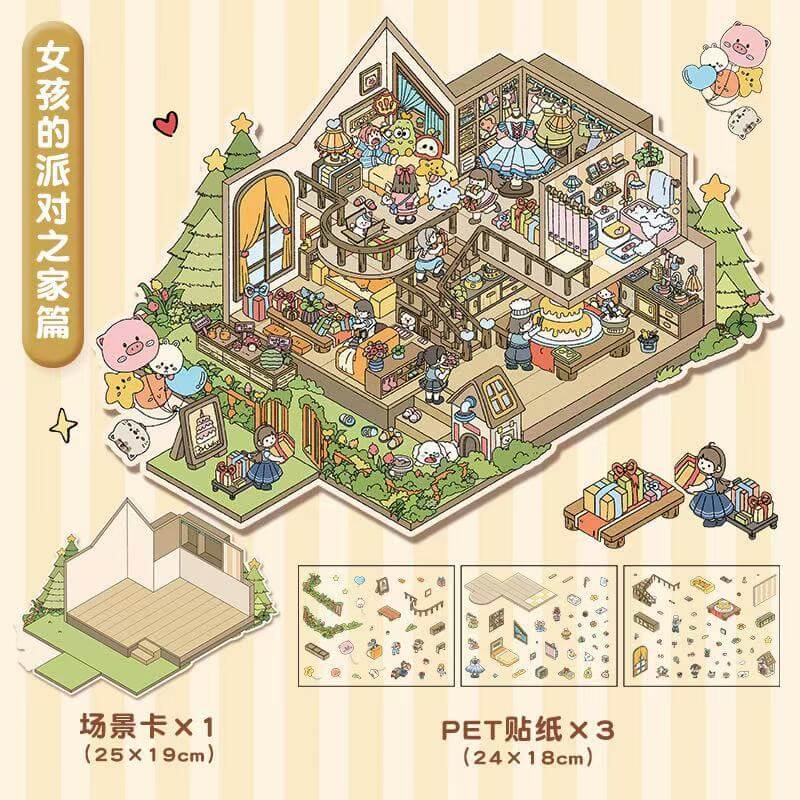 Oversized Cottage DIY 3D Scene Stickers 4 Cute Miniature Scenes