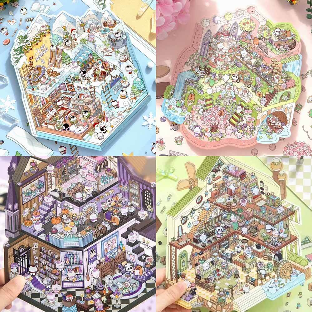 Wonderland Series DIY 3D Scene Stickers - 4 Cute Miniature Scenes