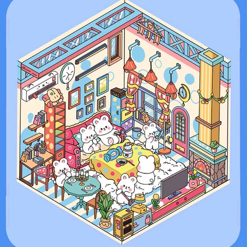 Blush Bunny Home DIY 3D Scene Stickers - 4 Cute Miniature Scenes