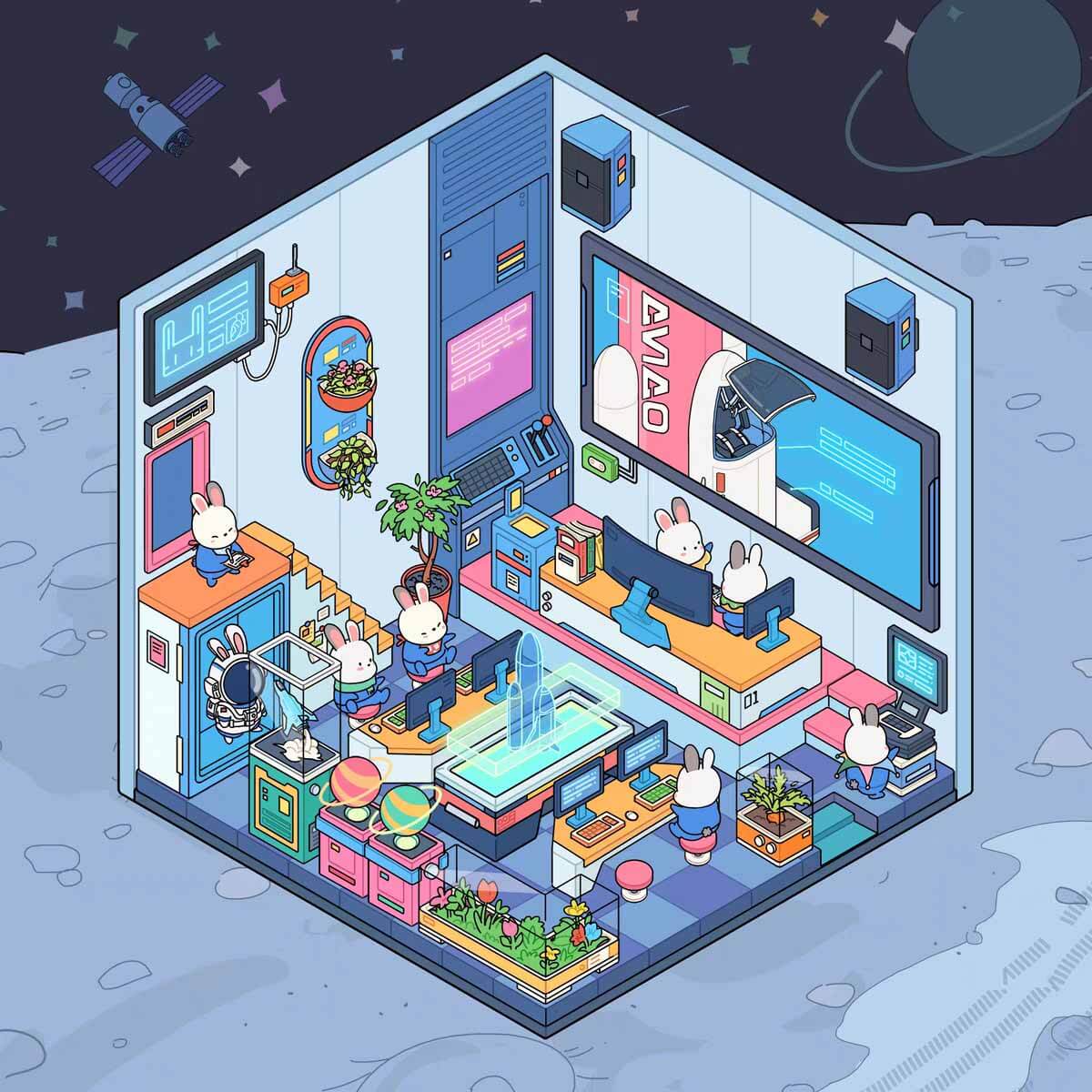 Space Station Collection Scene Stickers - 4 Cute Miniature Scenes