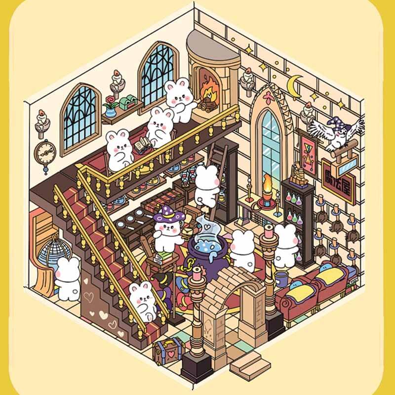 Blush Bunny Home DIY 3D Scene Stickers - 4 Cute Miniature Scenes